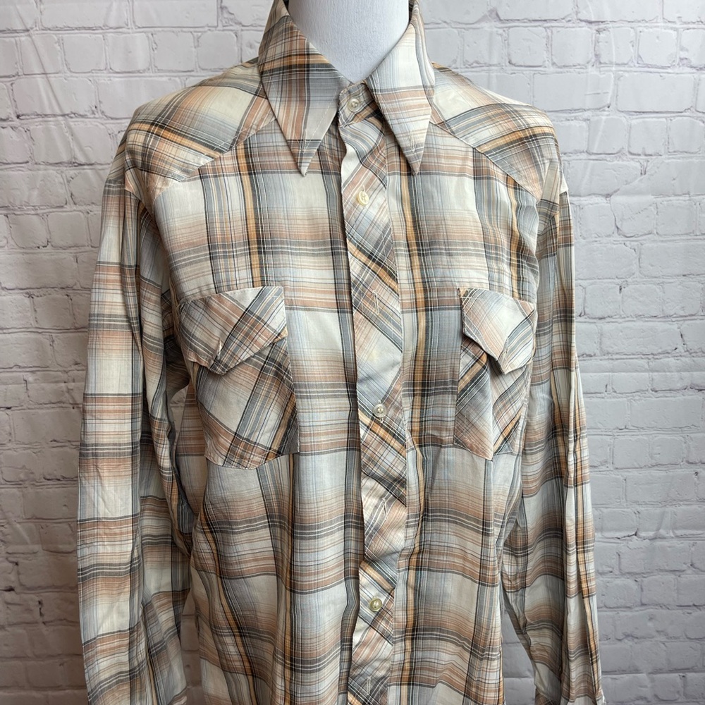 Men’s Wear Vintage Khaki Plaid Buttondown Shirt Size Large